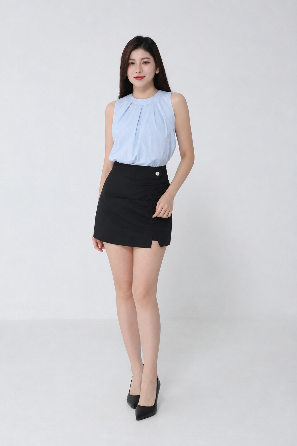 Back Zip Front Button Pleated Skirt Pant 34704