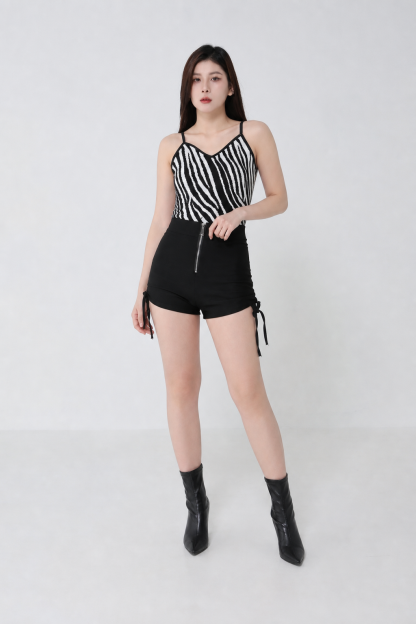 High Waist Drawstring With Zip Short Pant 19906