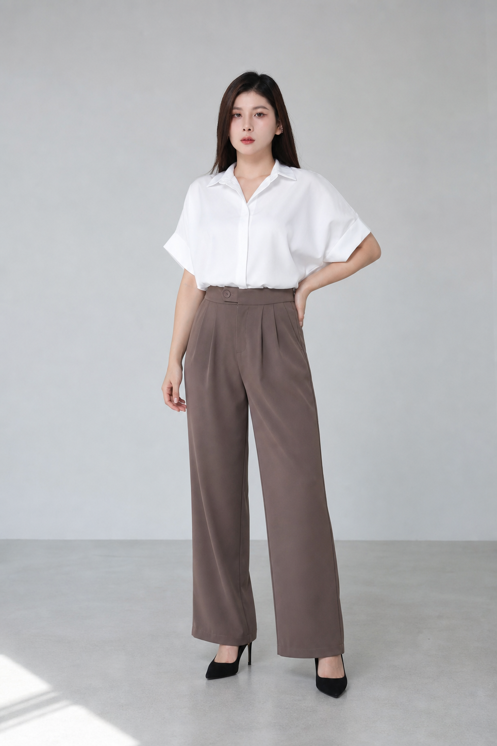 High Waist Front Button Pleated Long Pant 34731