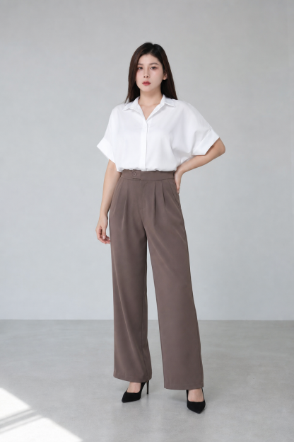 High Waist Front Button Pleated Long Pant 34731