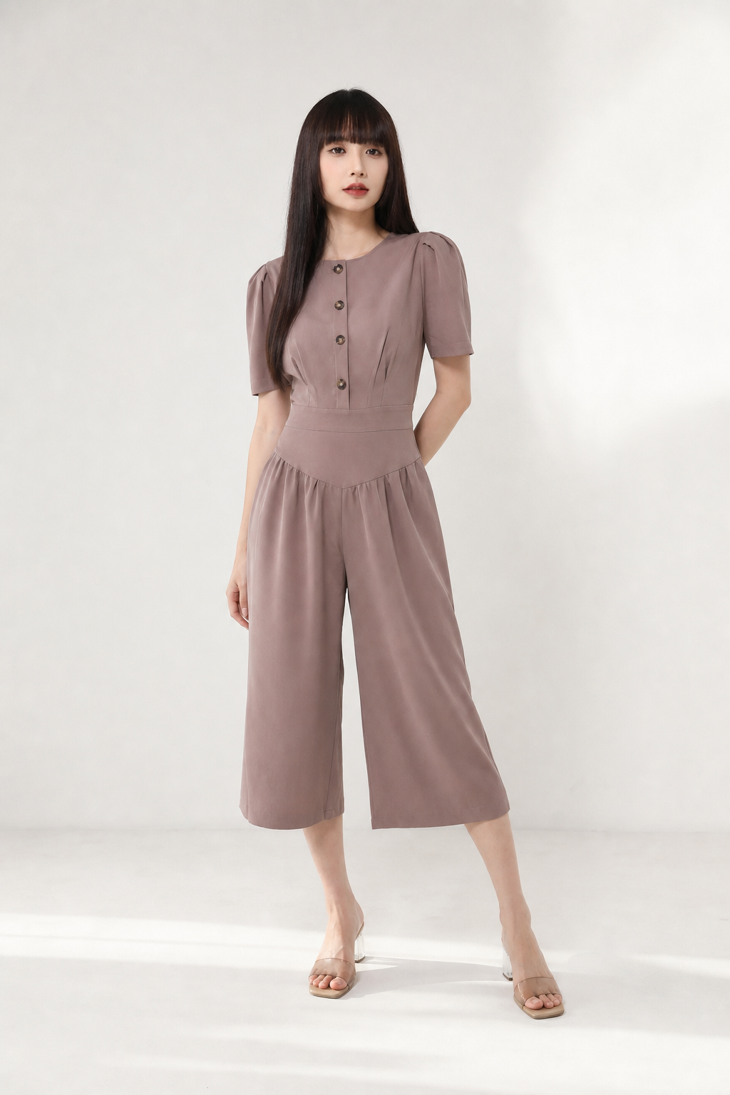 Formal Front Button Medium Long Bottoms Jumpsuit 16369