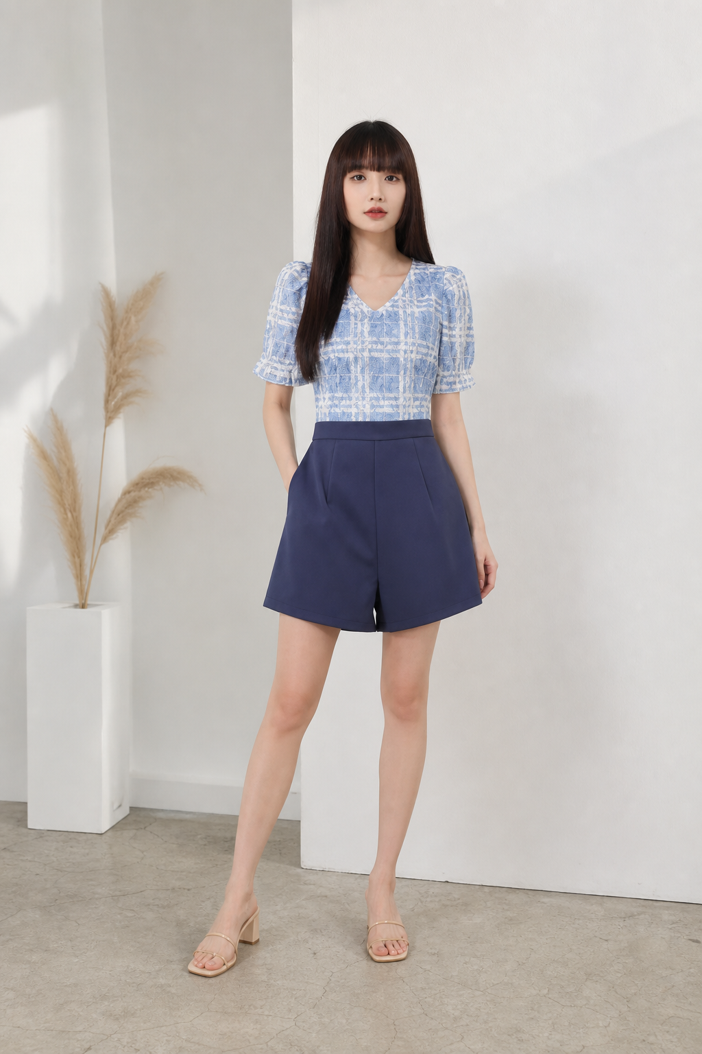 Two Tones Half Lace Short Sleeve Jumpsuit 18256
