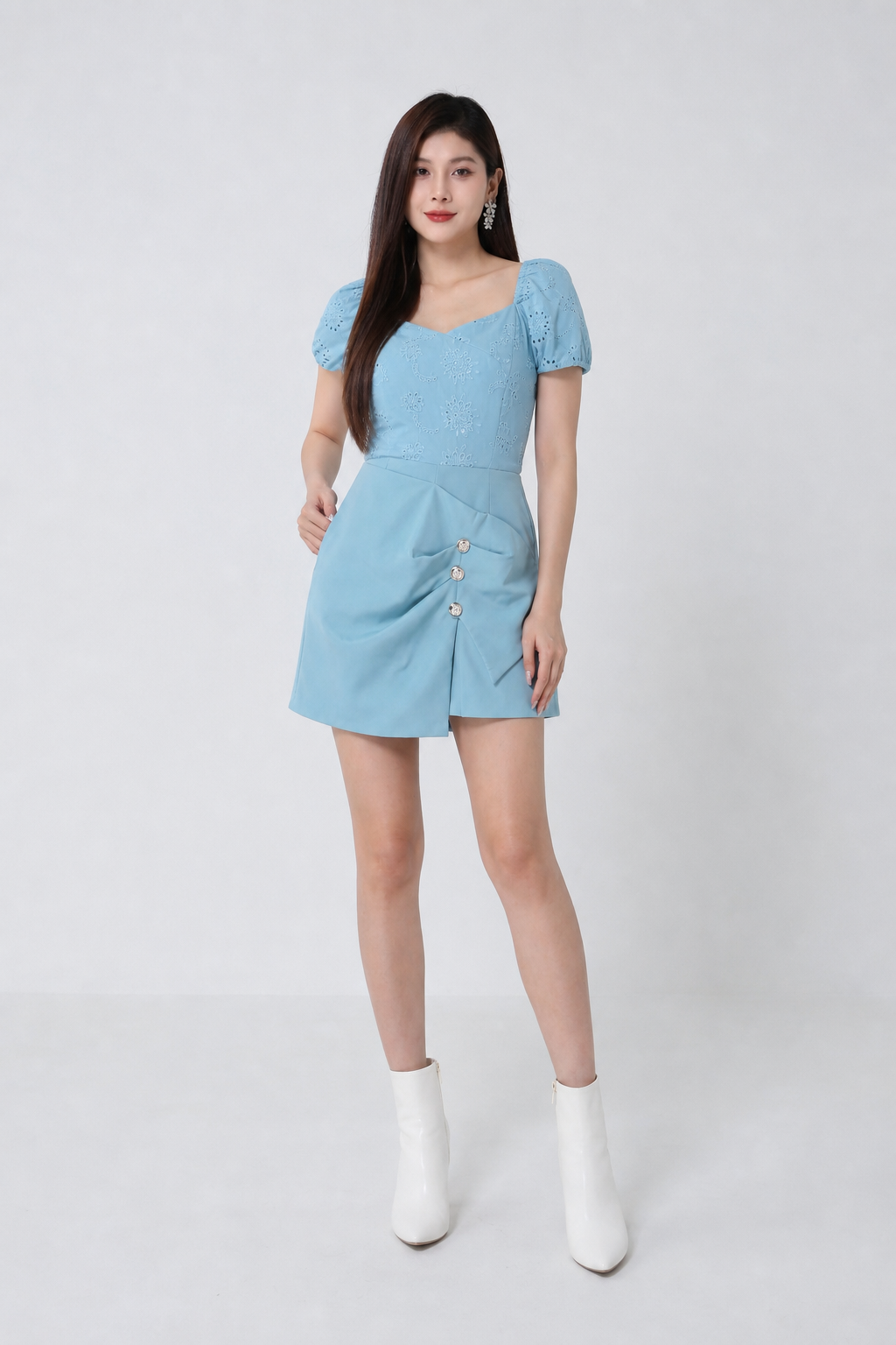 Eyelet Puff Sleeve Jumpsuit 