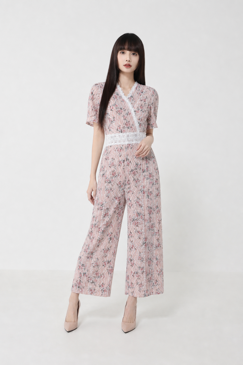 Floral Crochet Jumpsuit Side Pocket 20324