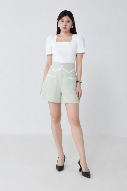 Two Tone Square Neck With Fake Pocket Jumpsuit 
