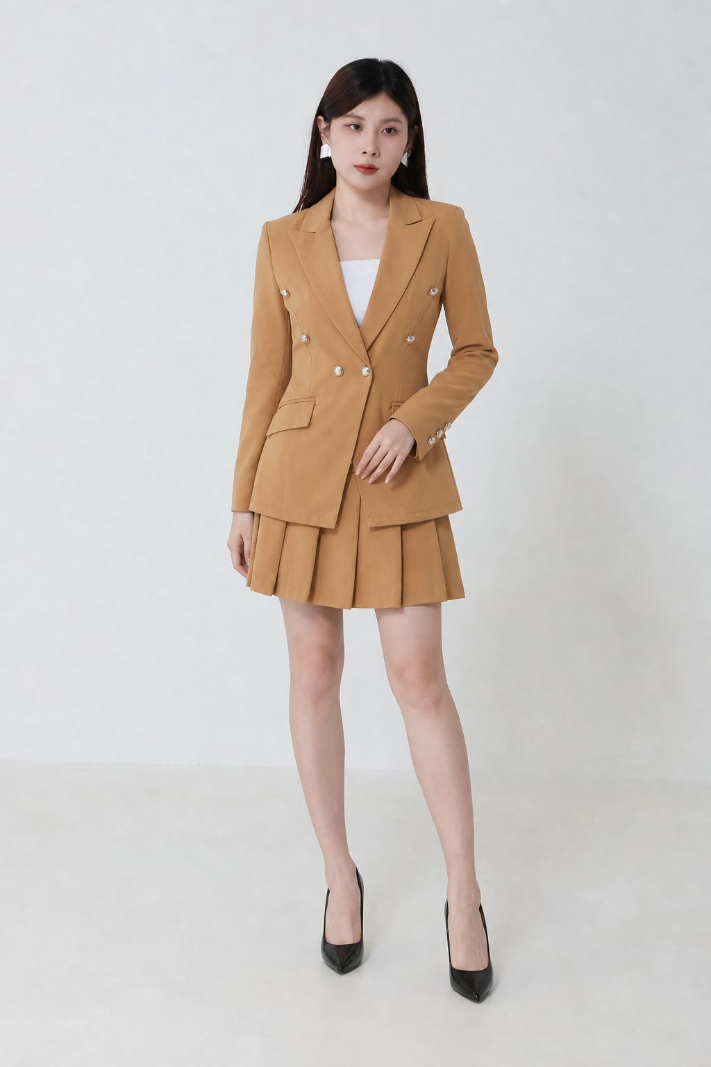 Long Sleeve With Front Decorative Button Blazer