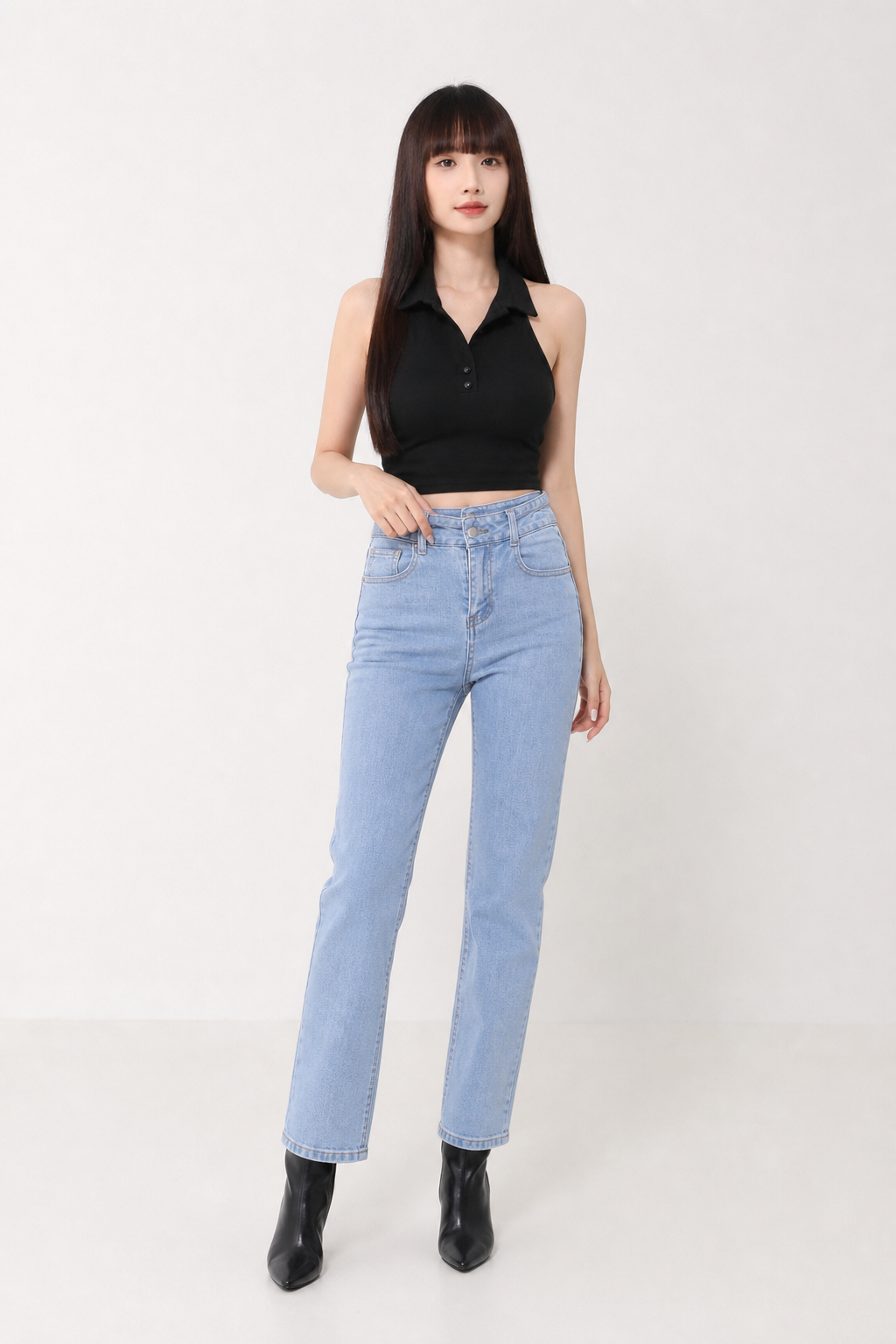 Halter Collar With Front Button Top 16078
