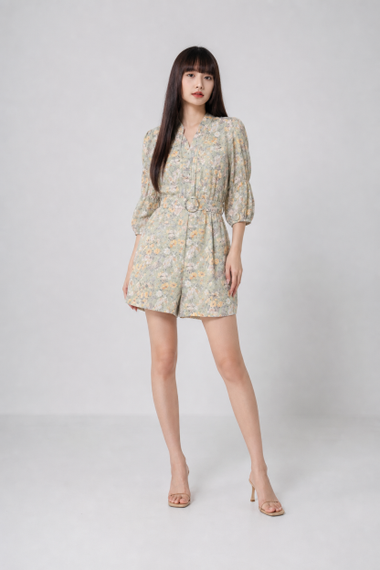 Printed Flower V Neck Jumpsuit 16995