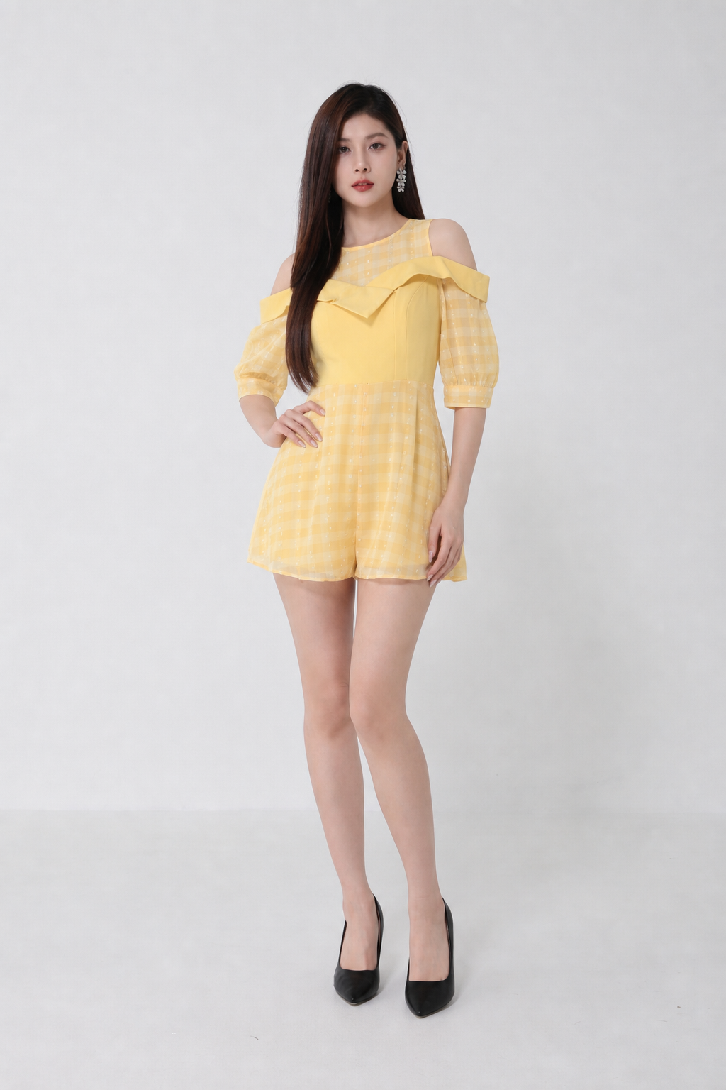 Checker Shoulder Hole Jumpsuit 