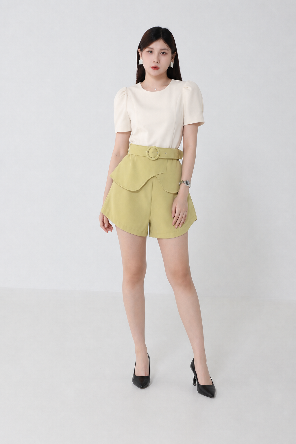 Two Tone Ruffles With Belt Jumpsuit 