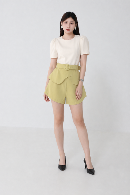 Two Tone Ruffles With Belt Jumpsuit 