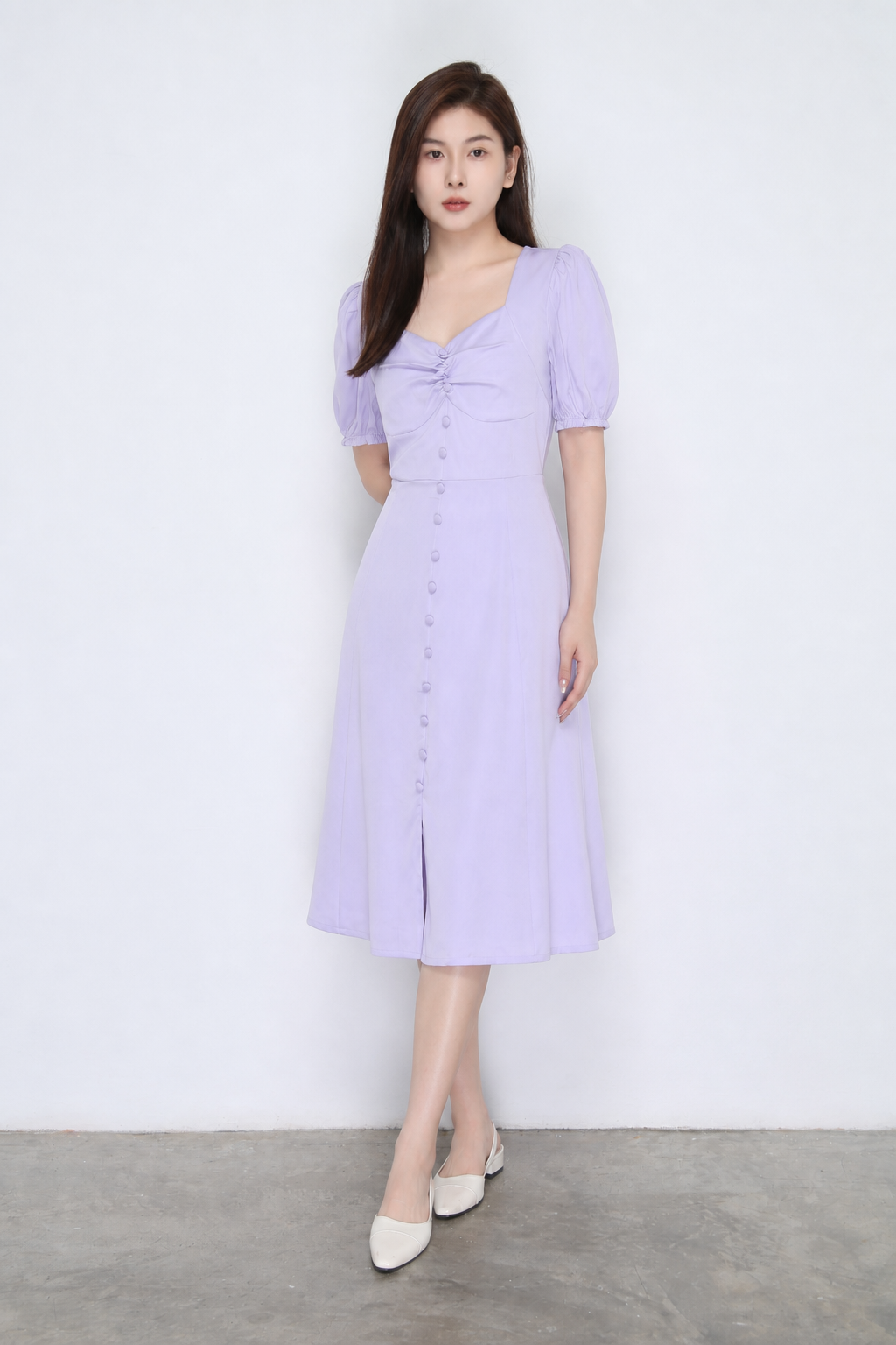 Sweetheart Neckline Pleated With Decorative Button Dress 
