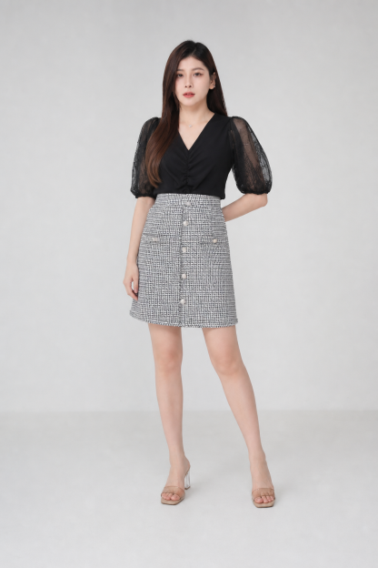 Wool Breasted Button Midi Skirt 15321