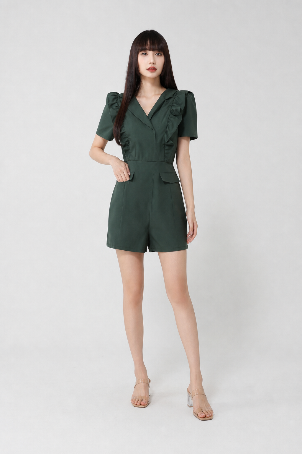 Wrap Collar Jumpsuit With Belt 16872