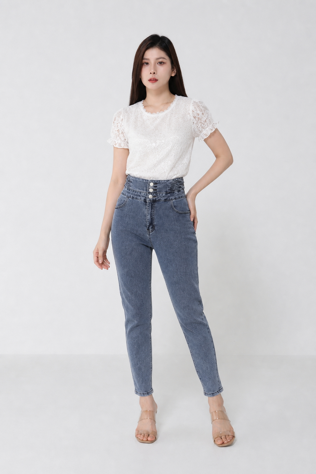 Denim High Waist Long Pants 19214