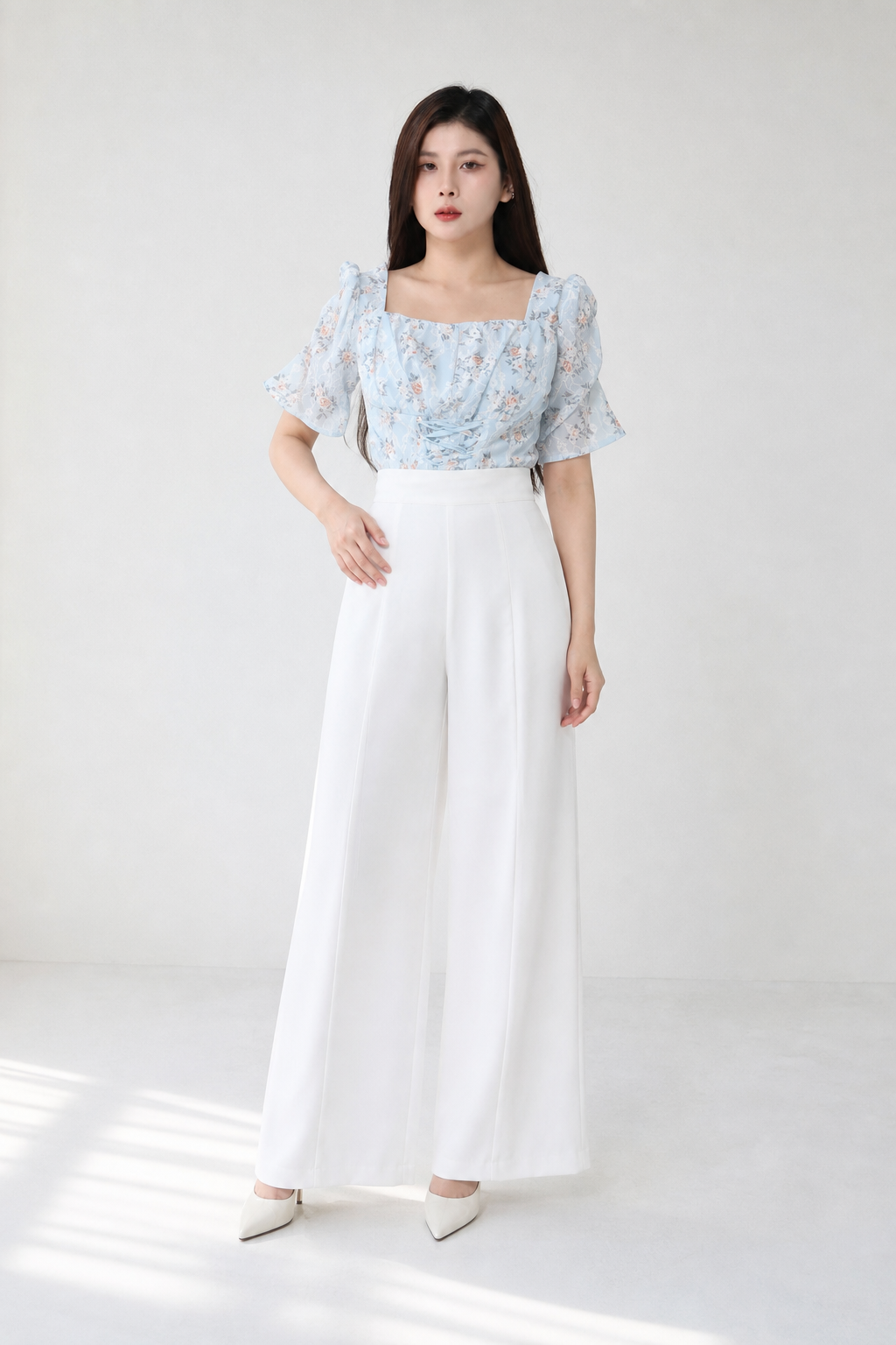 Floral Square Neck Tie Up Top 19534