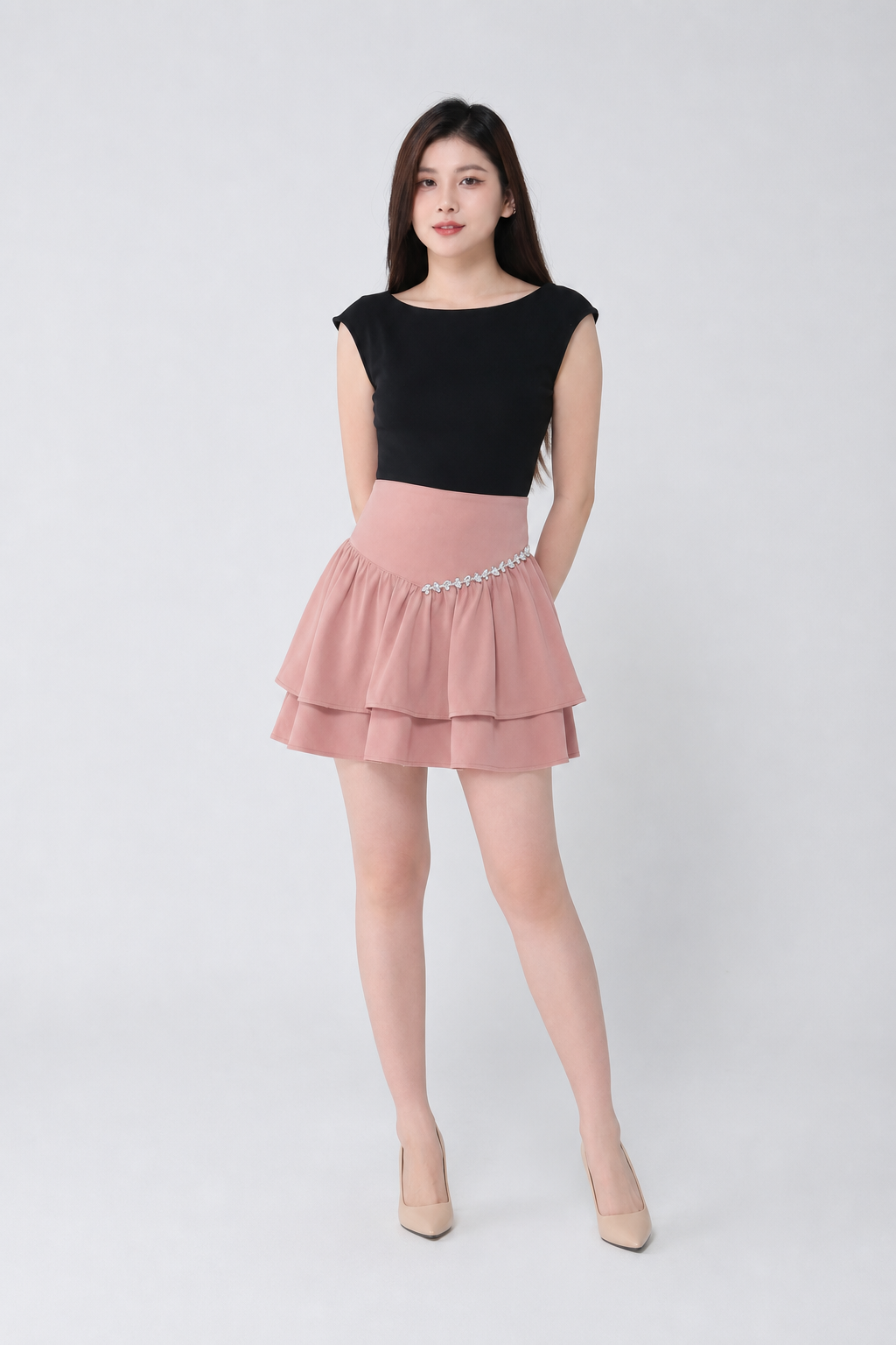 High Waist Decorative Diamond Skirt Pants 34664