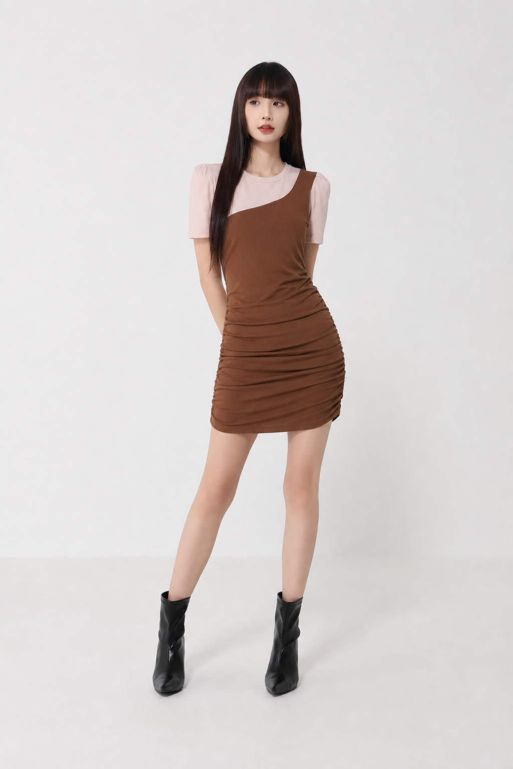 Fake Two Piece With Side Drawstring Dress 