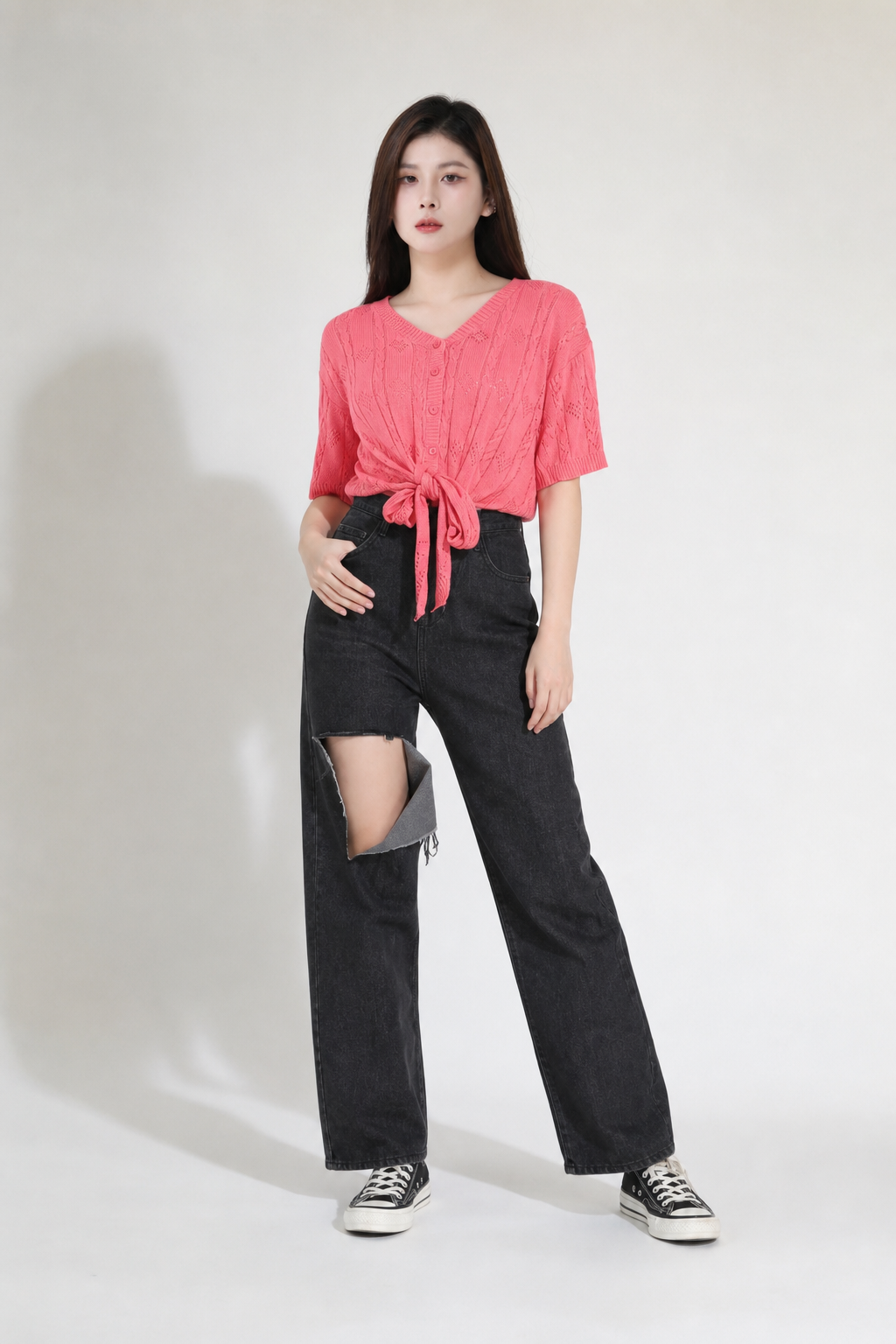 Knitted Front Tie Up Top 19622