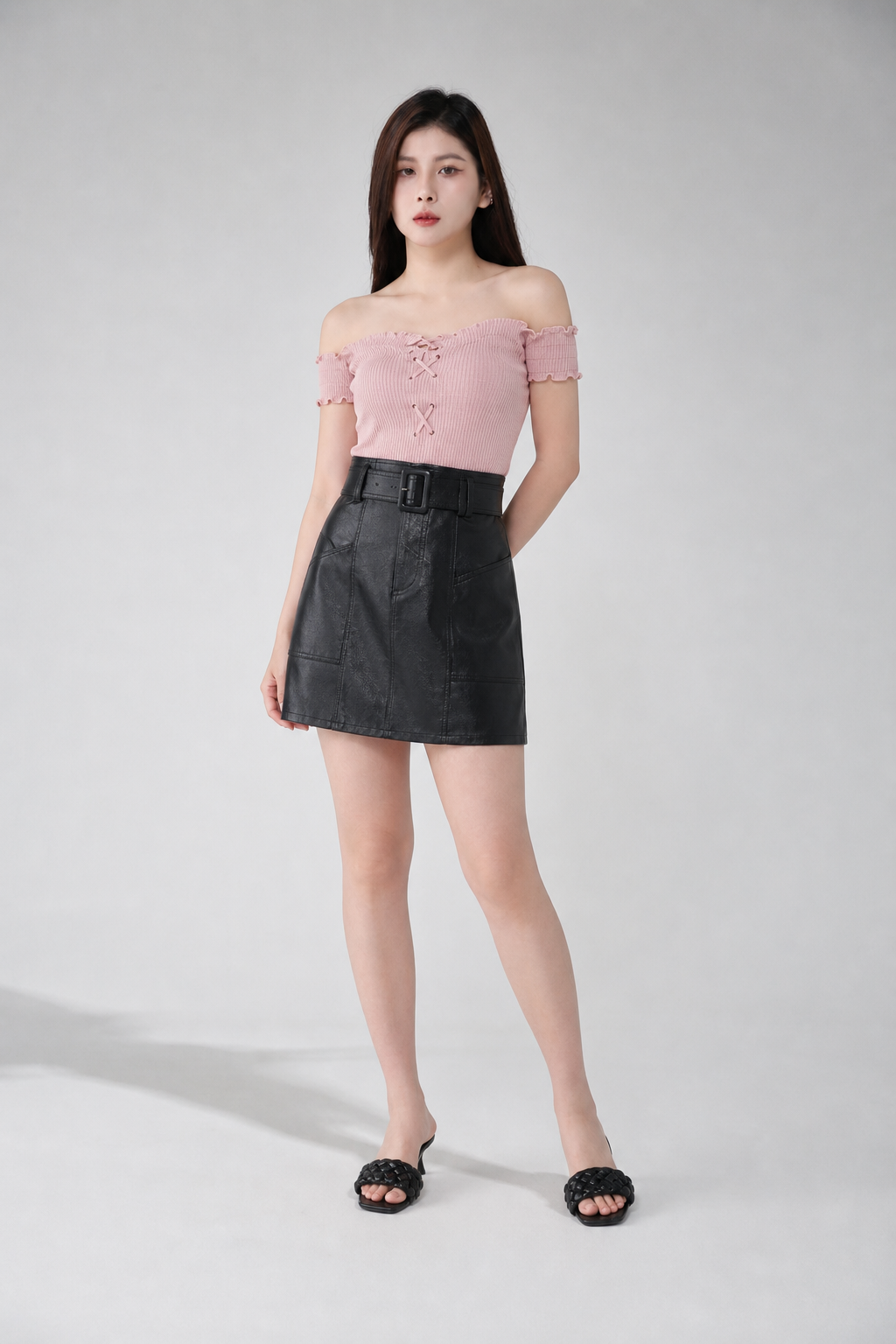 Knitted Off Shoulder Tie Up Top 19692