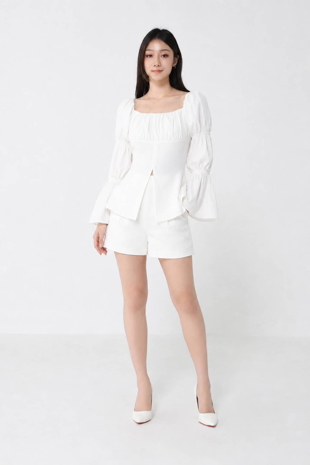 Off Shoulder Long Sleeve Split Set 