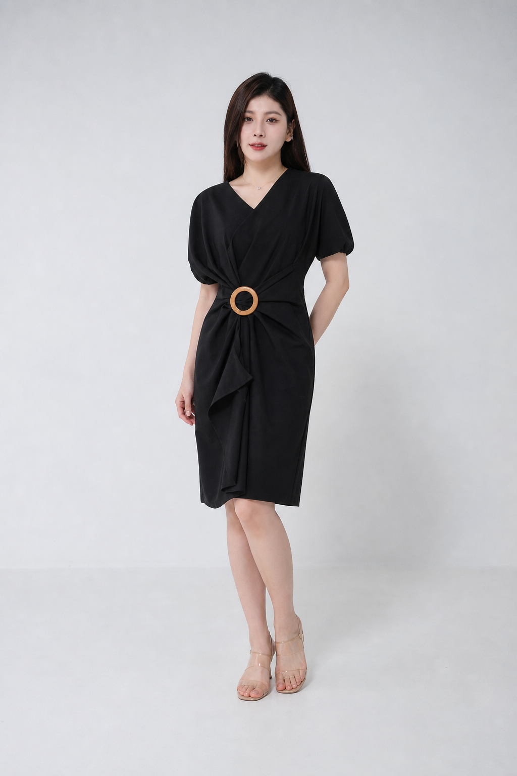 V Neck Side Ring Buckle Dress 15509