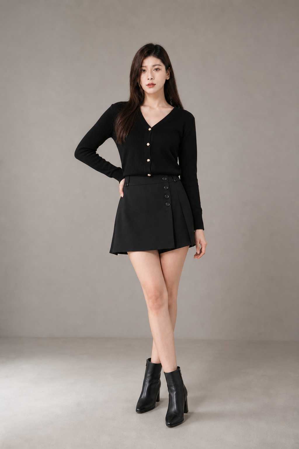 Front Button Pleated Skirt Pant 39997