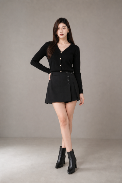 Front Button Pleated Skirt Pant 39997
