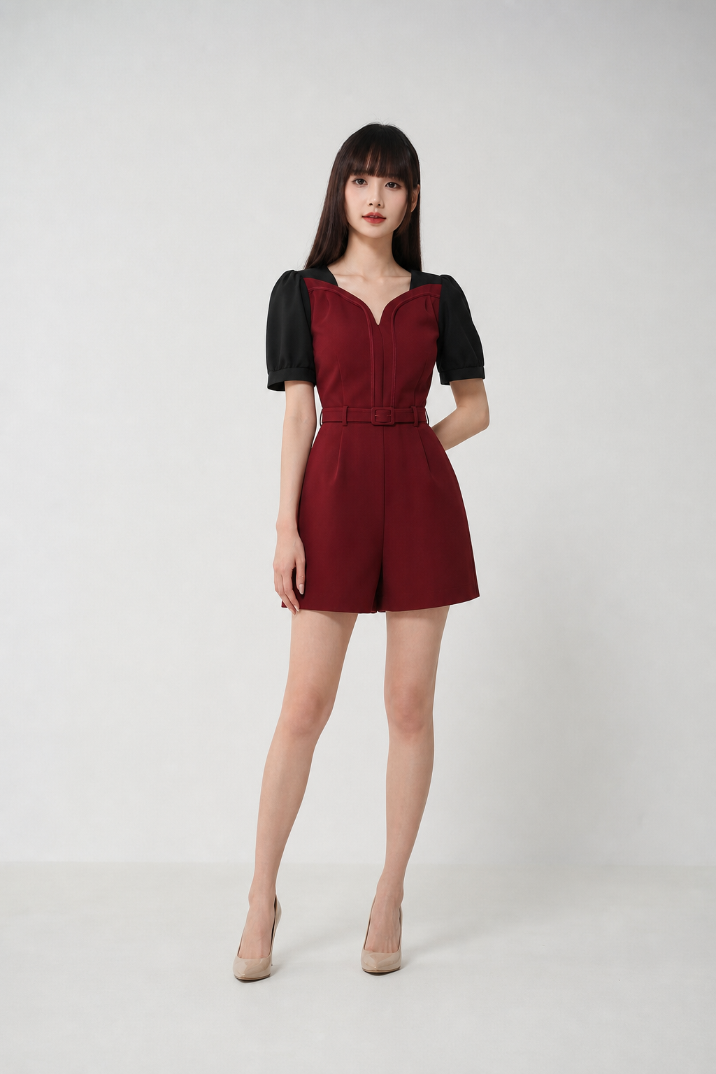 Two Tone Sweetheart Neckline Jumpsuit With Belt 18459