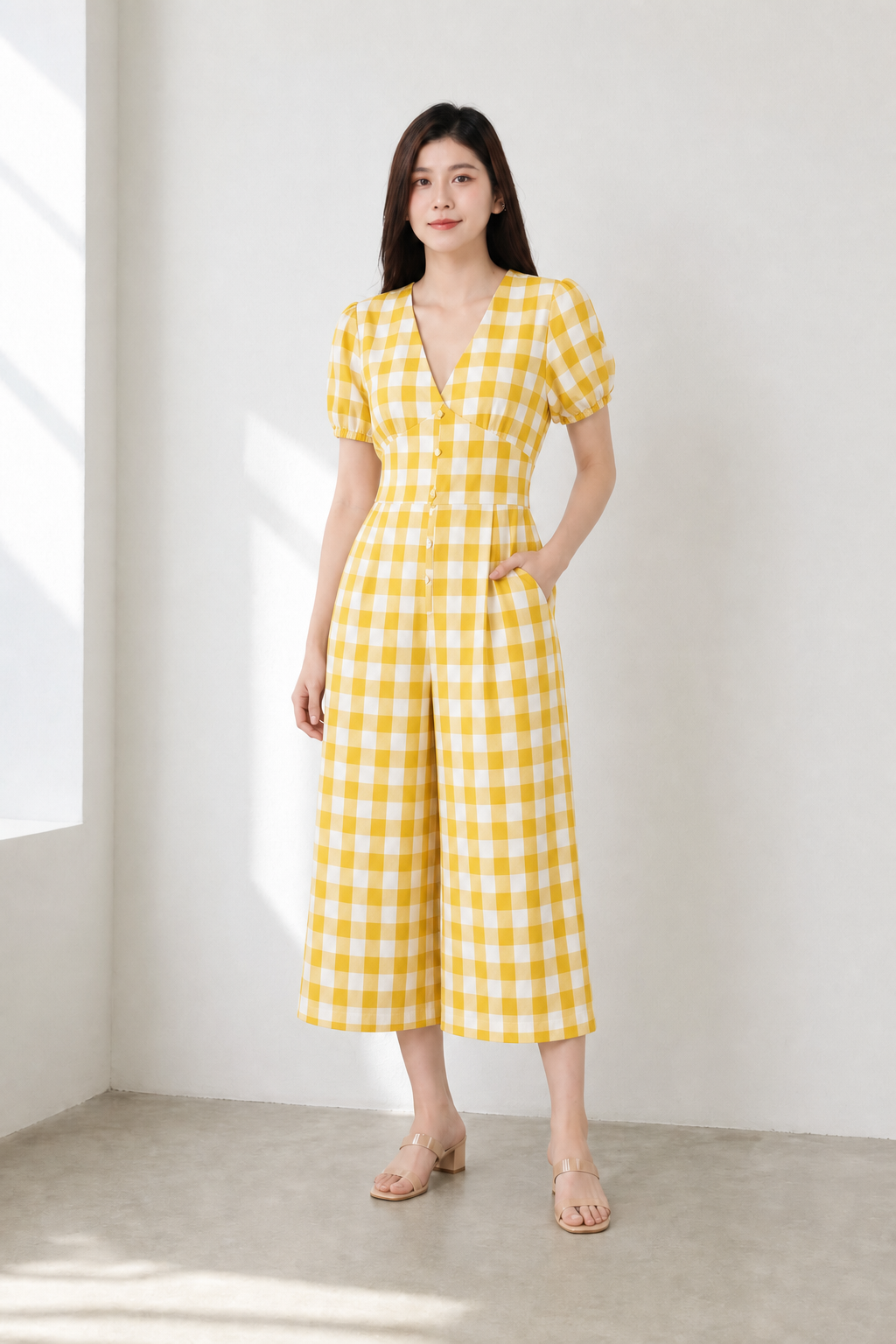 Deep V Checker Jumpsuit 18607