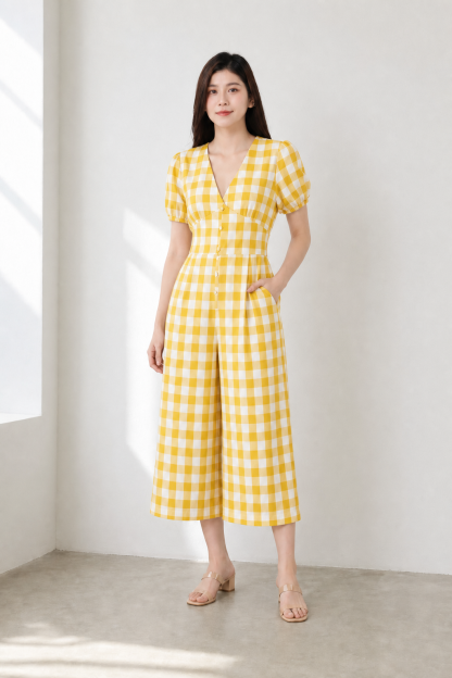 Deep V Checker Jumpsuit 18607
