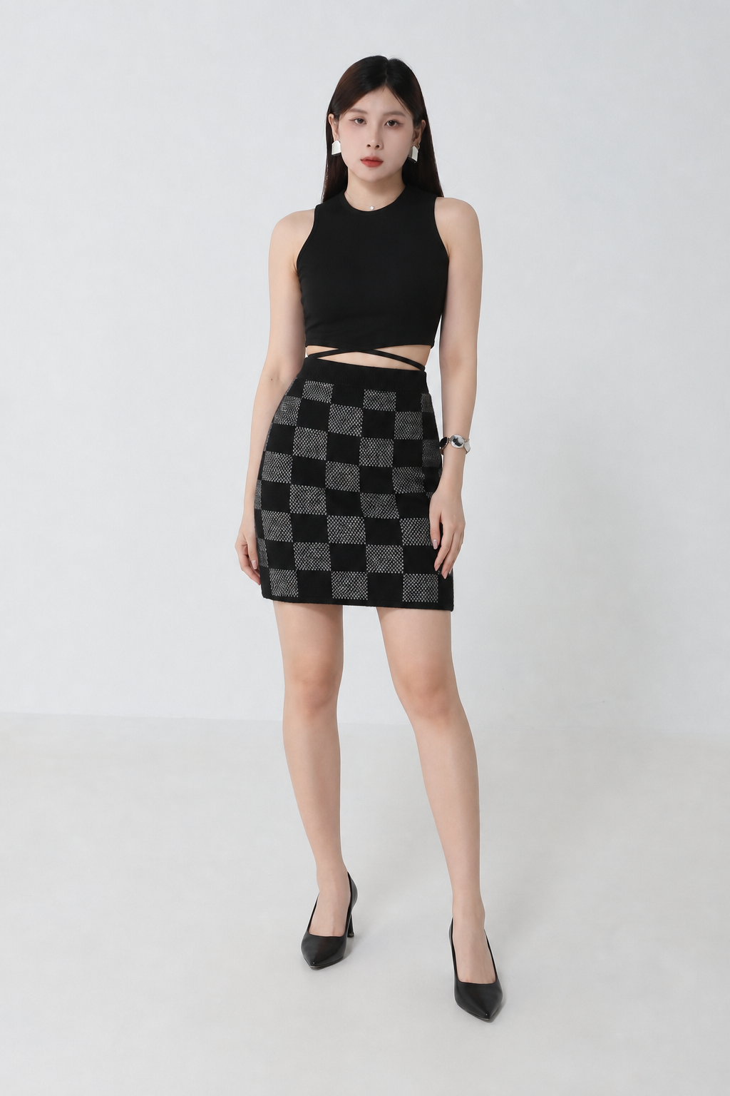 Knitted Checker Skirt 