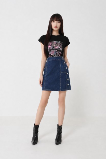 High Waist Decorative Button Skirt 