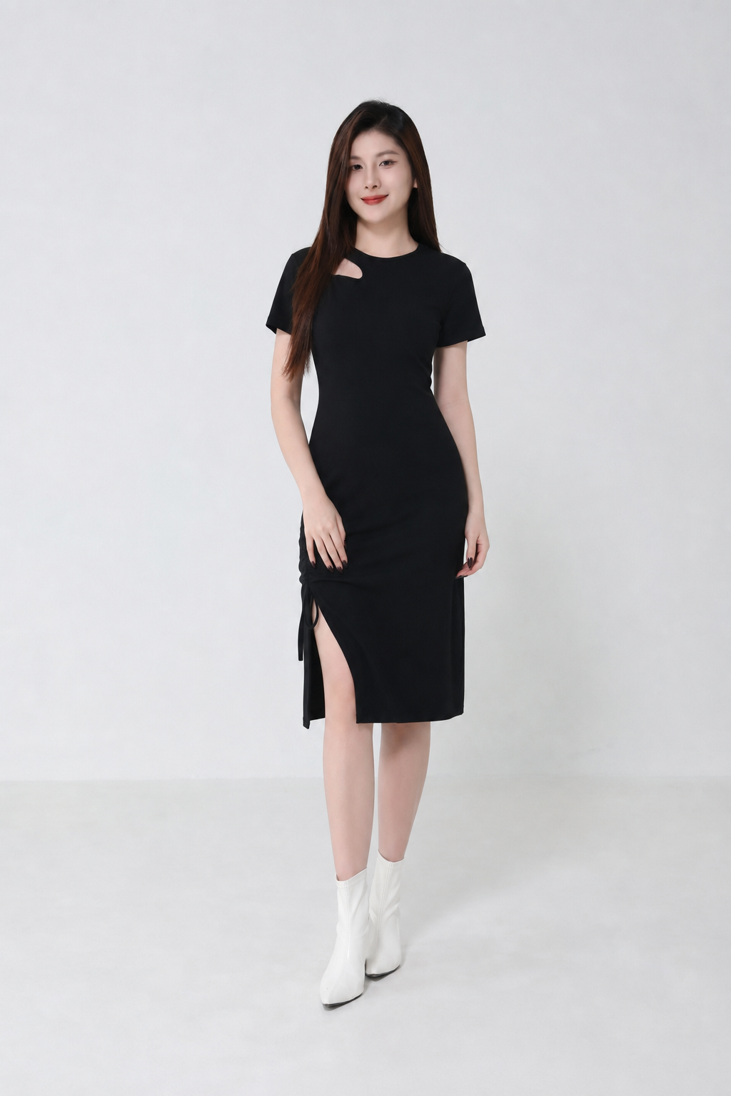 Fake Two Piece With Side Drawstring Dress