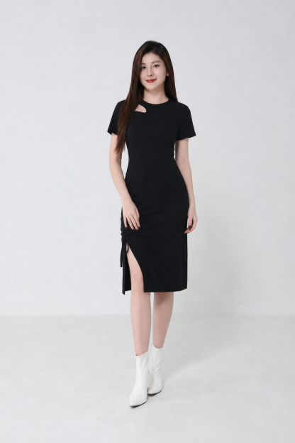 Fake Two Piece With Side Drawstring Dress