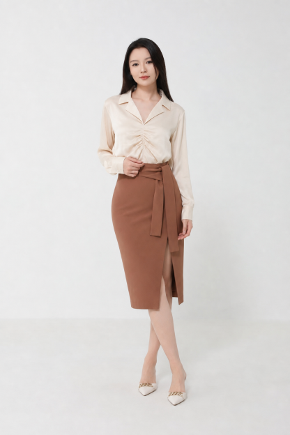 Side Strap Tie Up Long Skirt 20452