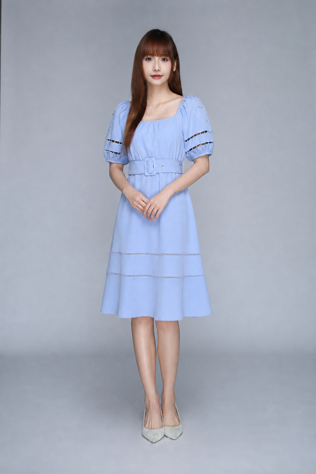 Puff Sleeve With Belt Dress 
