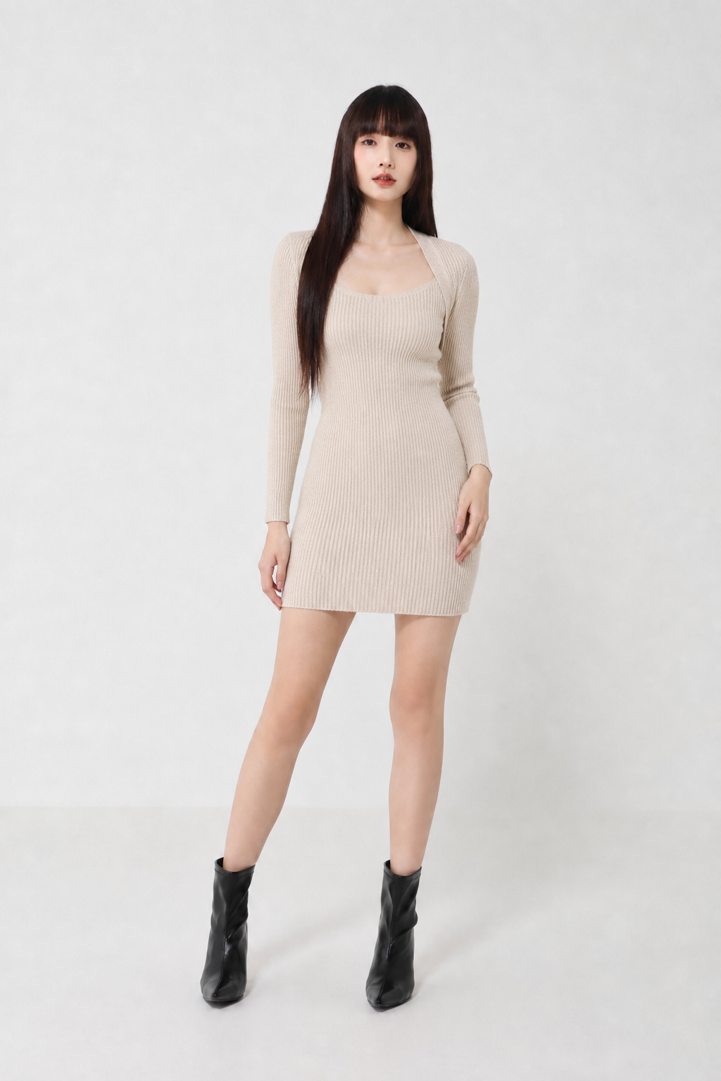 Fake Two Piece Long Sleeve Dress 