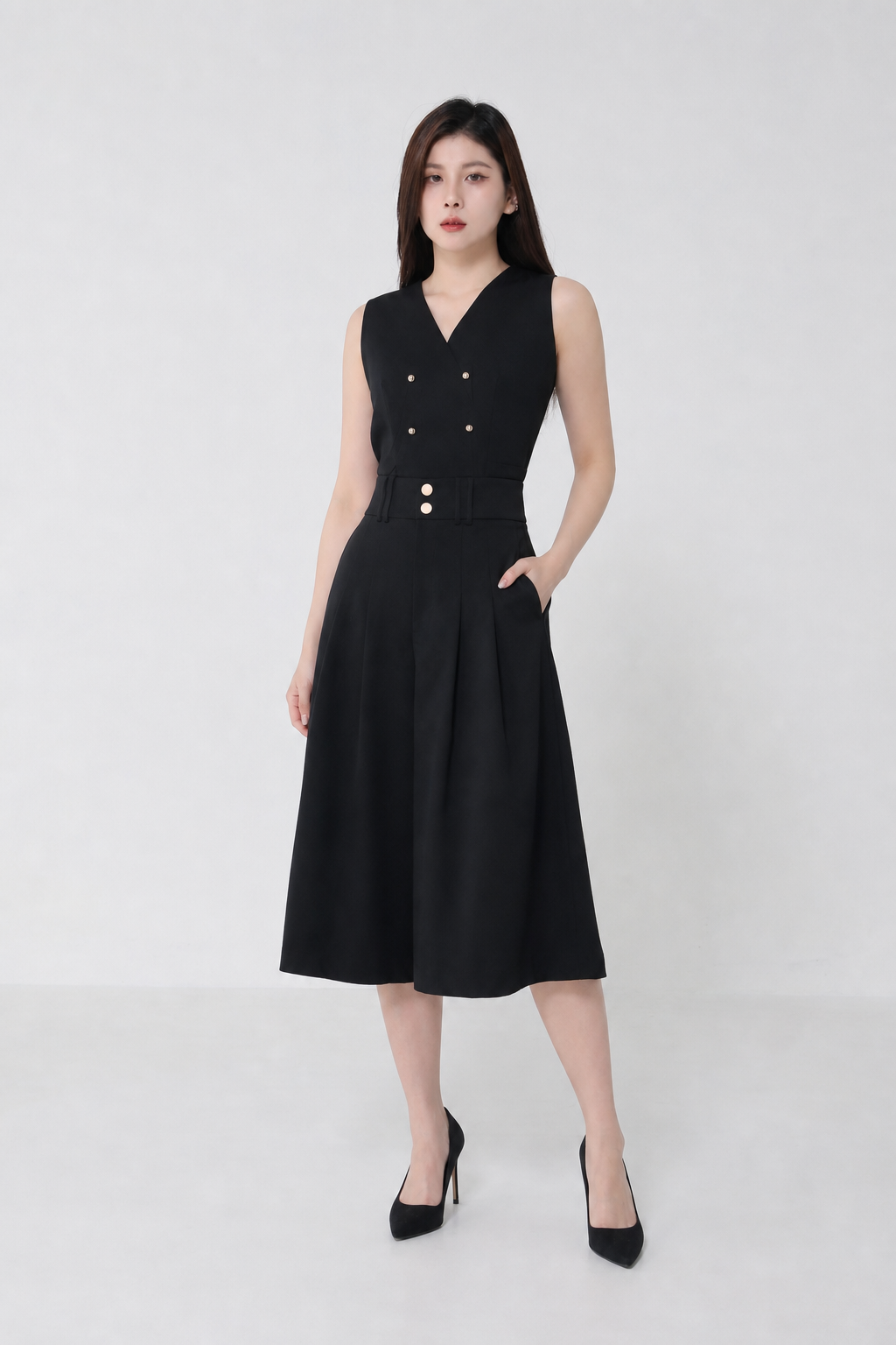 High Waist Front Button Pleated Midi Pant 34707