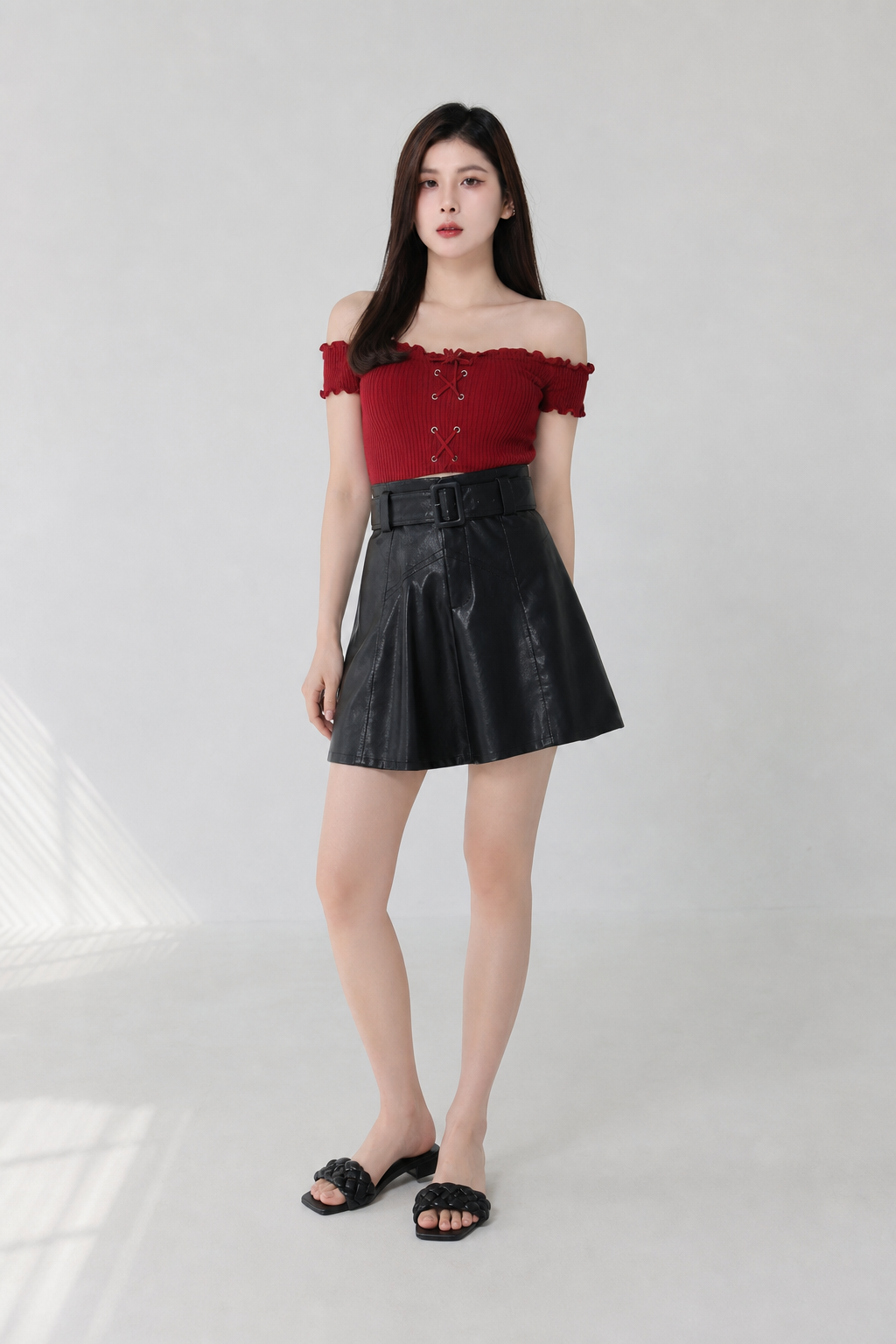 Knitted Off Shoulder Tie Up Top 19692