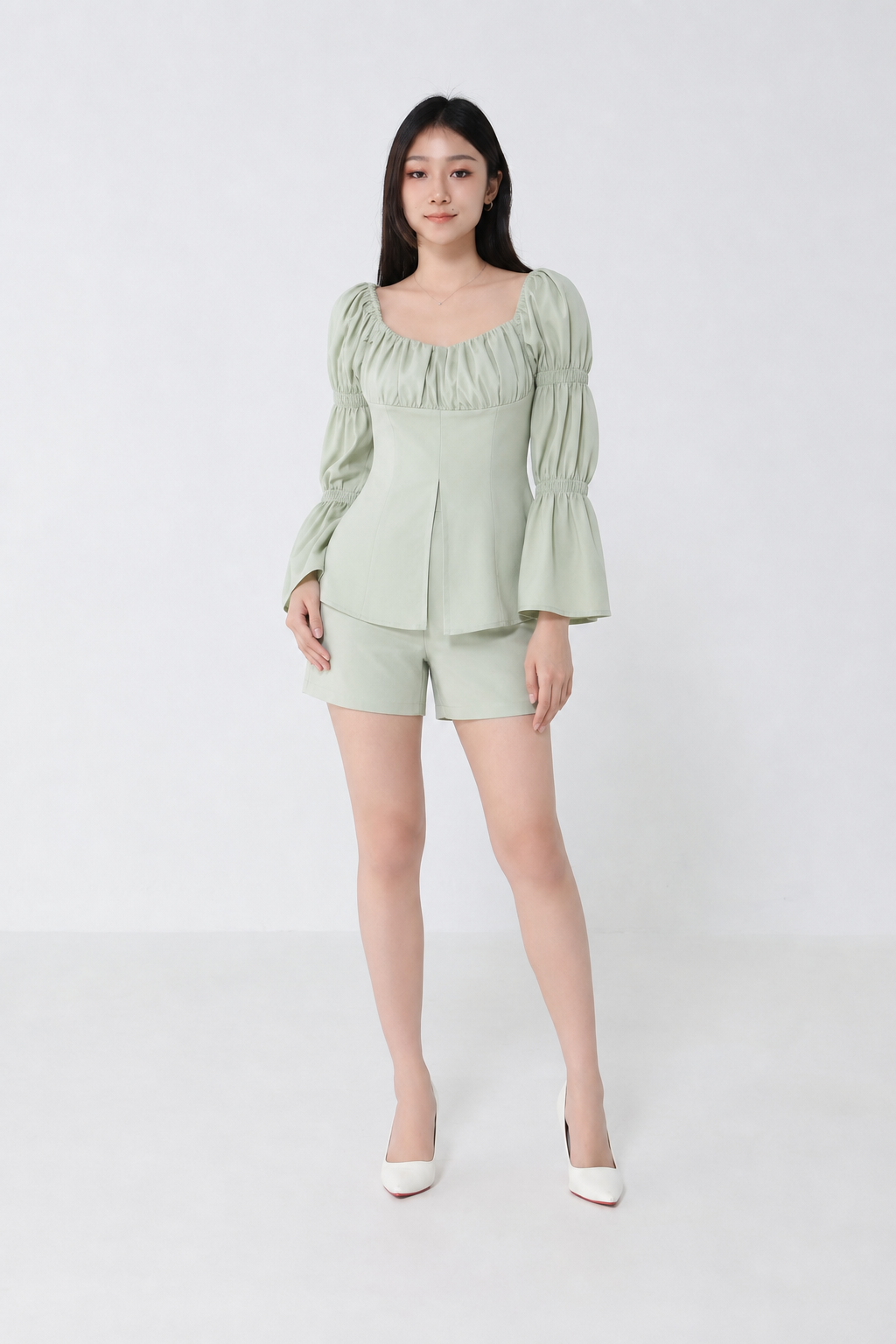 Off Shoulder Long Sleeve Split Set 