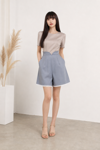 Two Tone V Shape Jumpsuit 16250