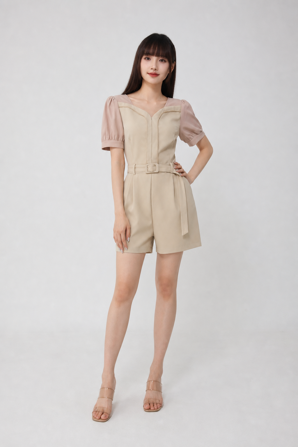 Two Tone Sweetheart Neckline Jumpsuit With Belt 18459