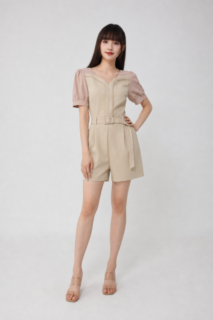 Two Tone Sweetheart Neckline Jumpsuit With Belt 18459
