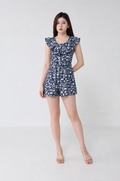 Floral Sleeveless Jumpsuit With Belt 18475