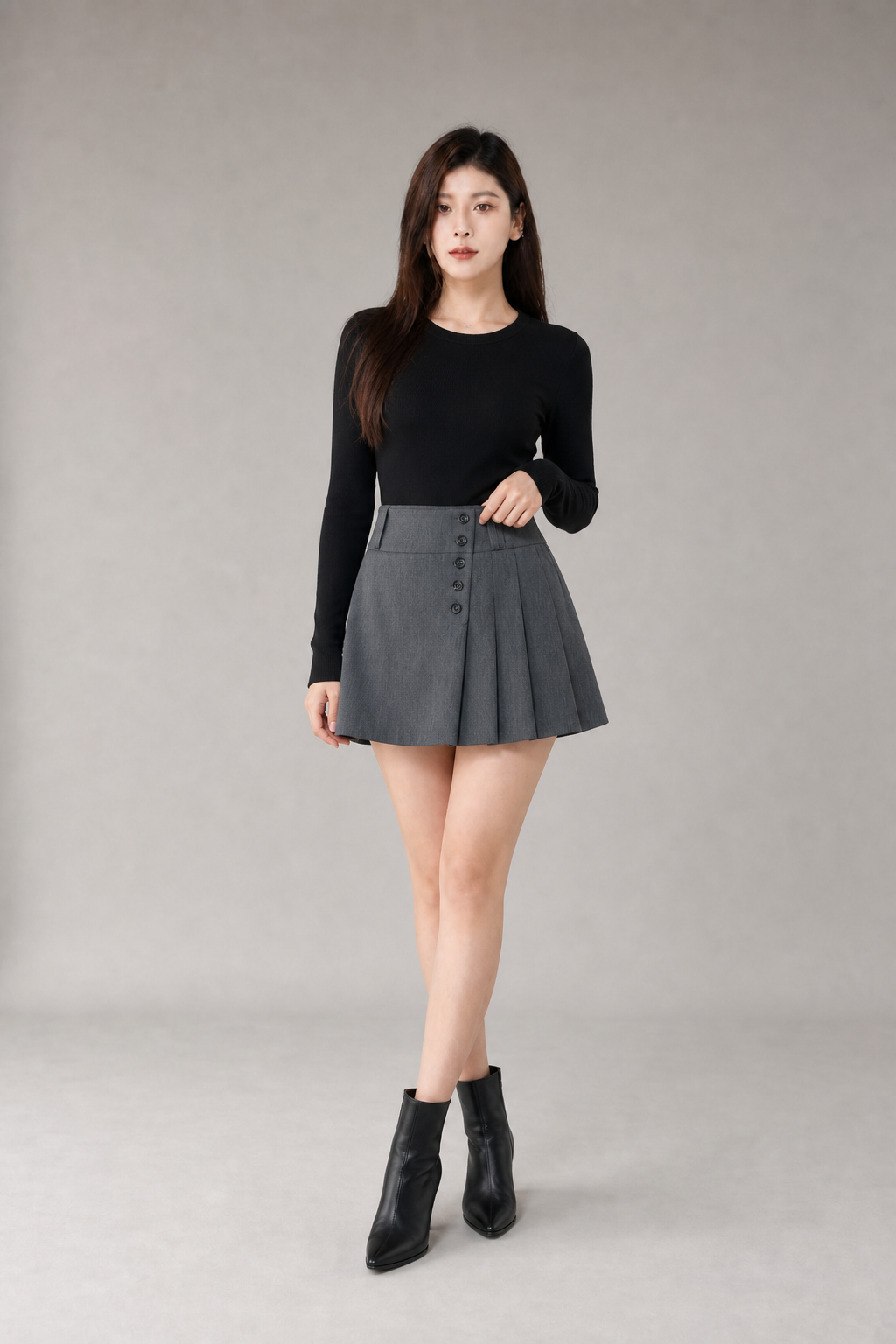Front Button Pleated Skirt Pant 39997