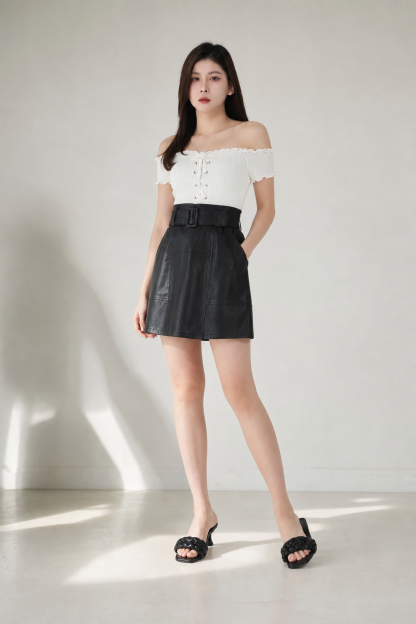 Knitted Off Shoulder Tie Up Top 19692