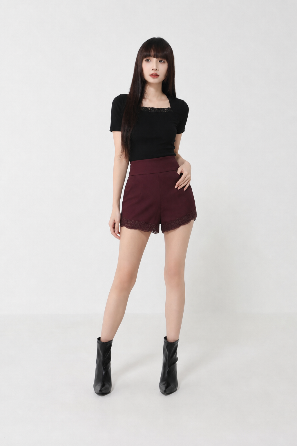 High Waist With Lace Side Pocket Short Pants