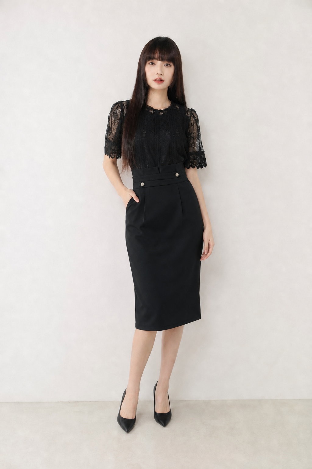 High Waist Pleated With Button Long Skirt