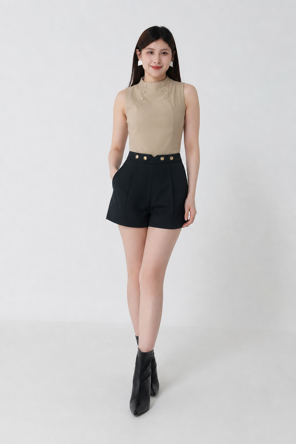 High Waist Decorative Button Short Pants